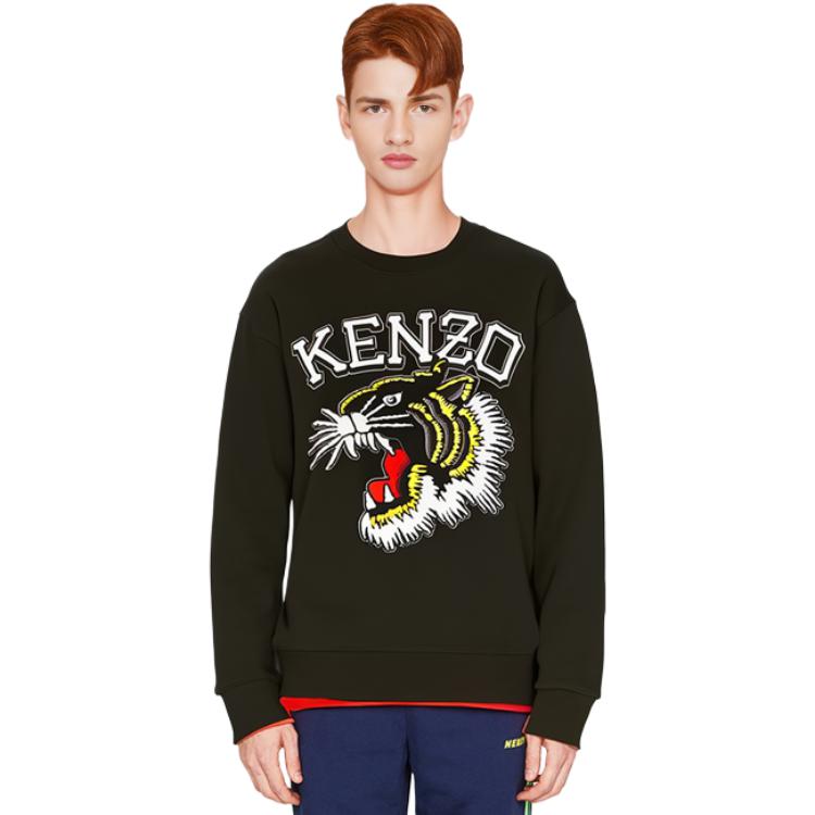 Sizing KENZO 黑色動物刺繡圓領長袖上衣 FD65SW0494MF-99J