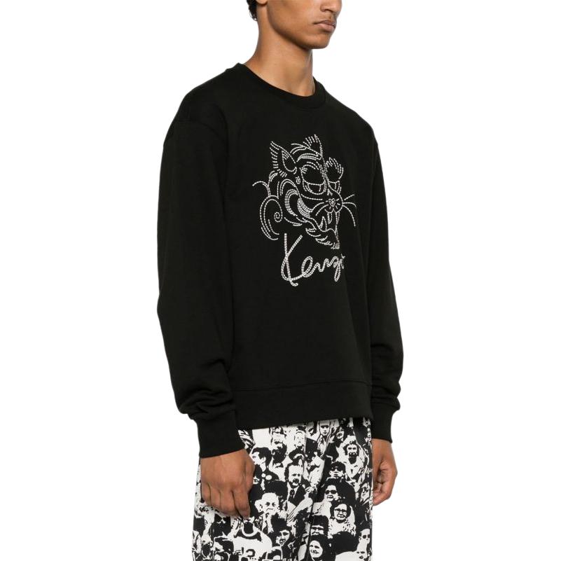 Purchase 겐조 블랙 자수 애니멀 스웻셔츠 풀오버. FE65SW2184MG-99