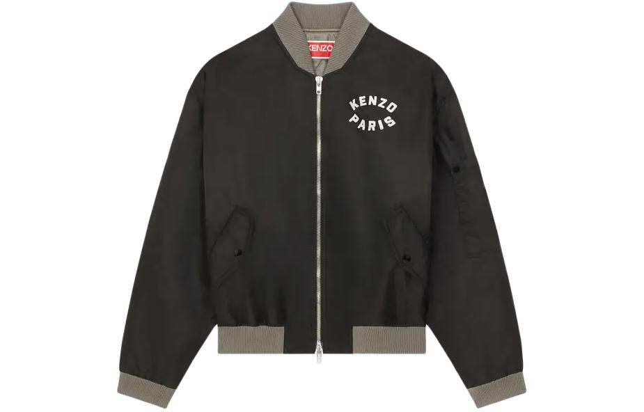 KENZO  Black Embroidered Bomber Jacket with Zipper and Graphic Design. FE55BL1279OC-99