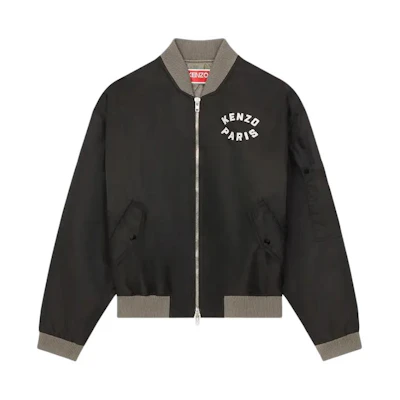 KENZO Black Embroidered Bomber Jacket with Zipper and Graphic Design. FE55BL1279OC-99