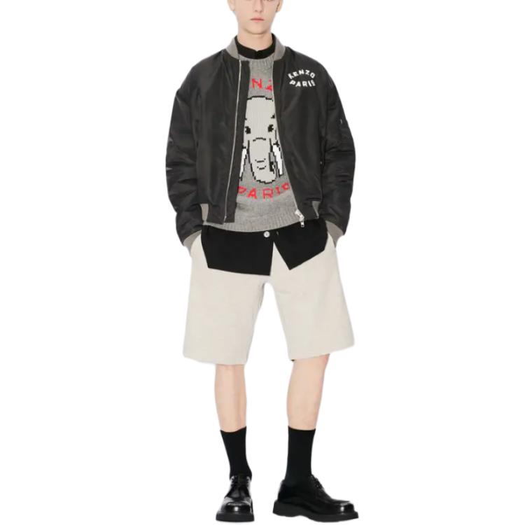 Shop KENZO Jaket Bomber Hitam Bordir dengan Resleting dan Desain Grafis. FE55BL1279OC-99