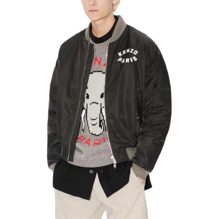 Purchase KENZO Jaket Bomber Hitam Bordir dengan Resleting dan Desain Grafis. FE55BL1279OC-99