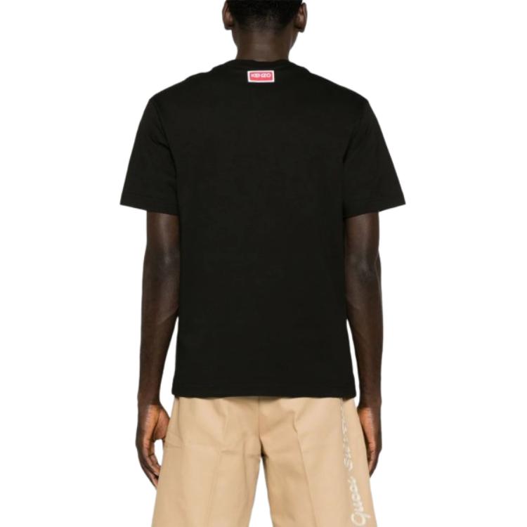 Shop KENZO  Black Embroidered Crew Neck T-Shirt FE55TS1874SG-99J