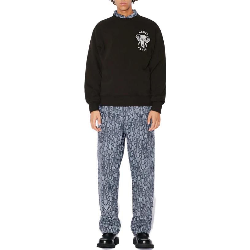 Shop KENZO 黑色標誌圖案長袖圓領衫 FE55SW1874MF-99