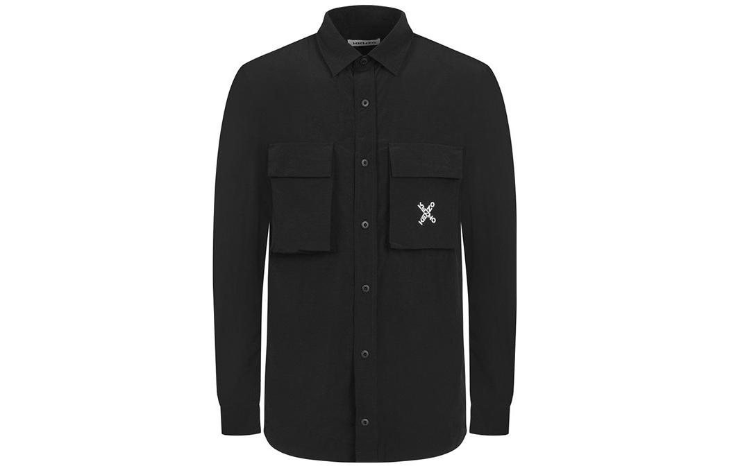 KENZO  Black Long-Sleeve Polo Shirt with Logo Print. FA65CH5209CO-99