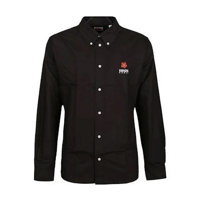 KENZO Black Long Sleeve Shirt with Floral Logo and Buttons. FD55CH4109LH-99J