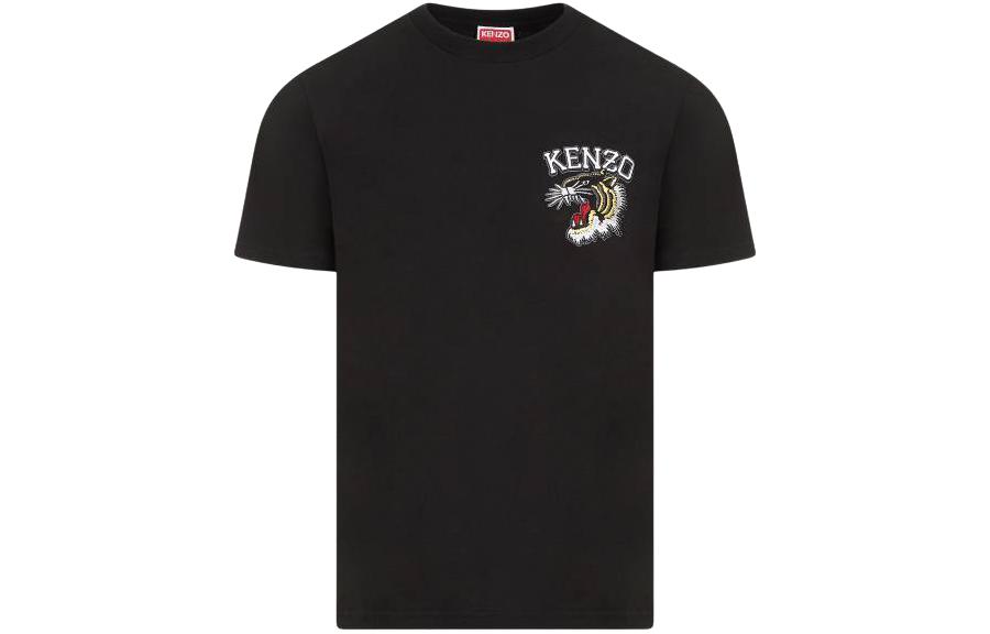 KENZO  Black Loose Fit Crew Neck T-Shirt with Logo Embroidery. FE55TS1864SG-99J