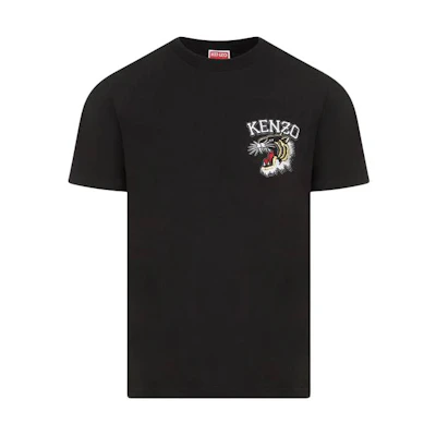 KENZO Black Loose Fit Crew Neck T-Shirt with Logo Embroidery. FE55TS1864SG-99J
