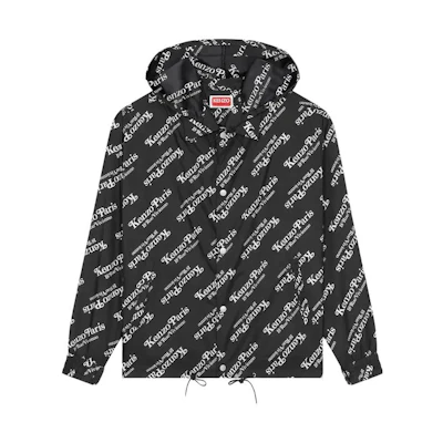 KENZO Black Short Logo Print Hooded Jacket. FE55BL1639NU-99