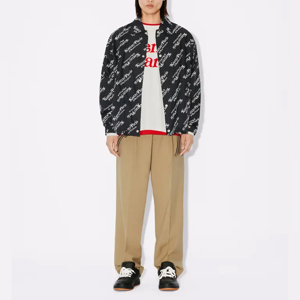 Shop KENZO  Black Short Logo Print Hooded Jacket. FE55BL1639NU-99
