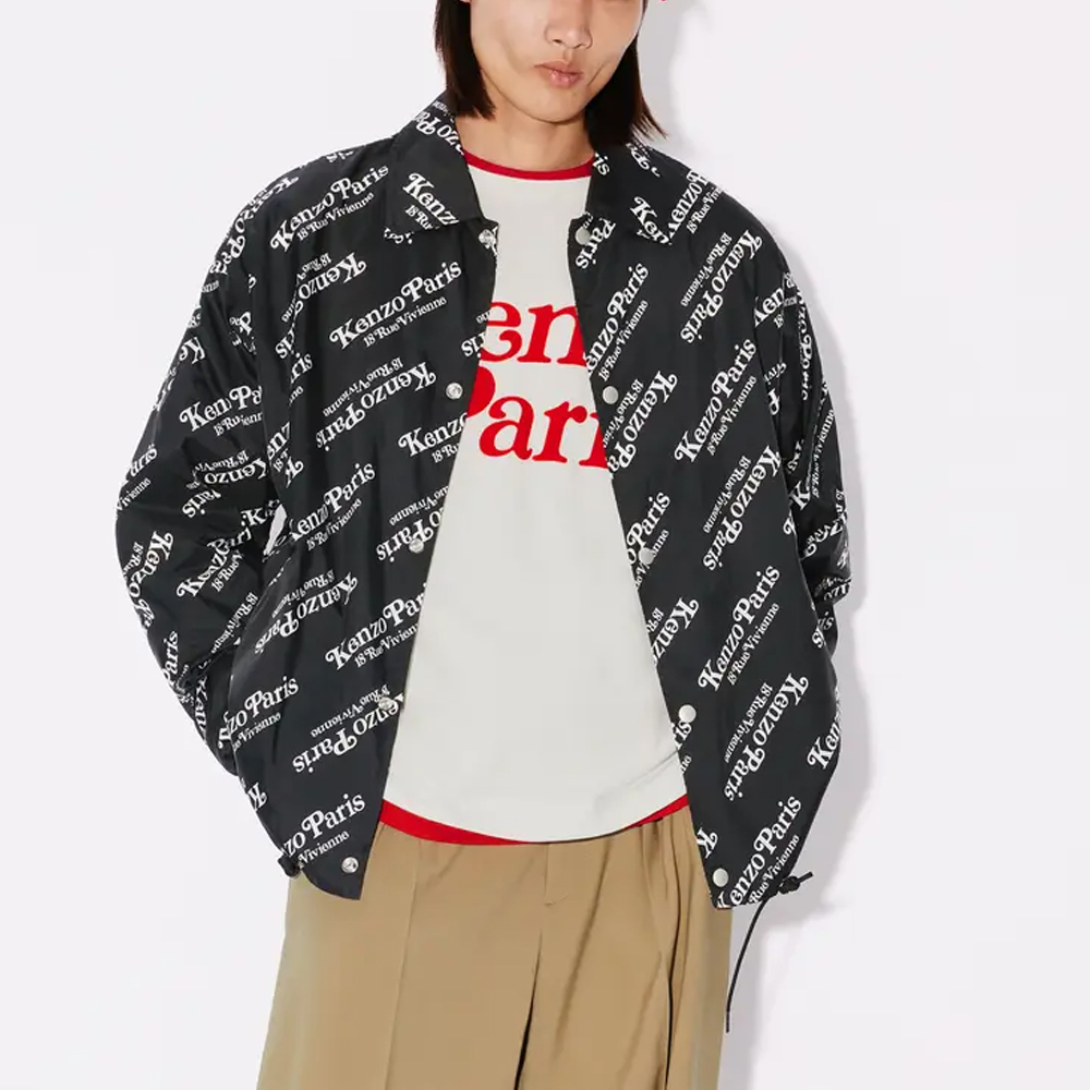Details for KENZO  Black Short Logo Print Hooded Jacket. FE55BL1639NU-99