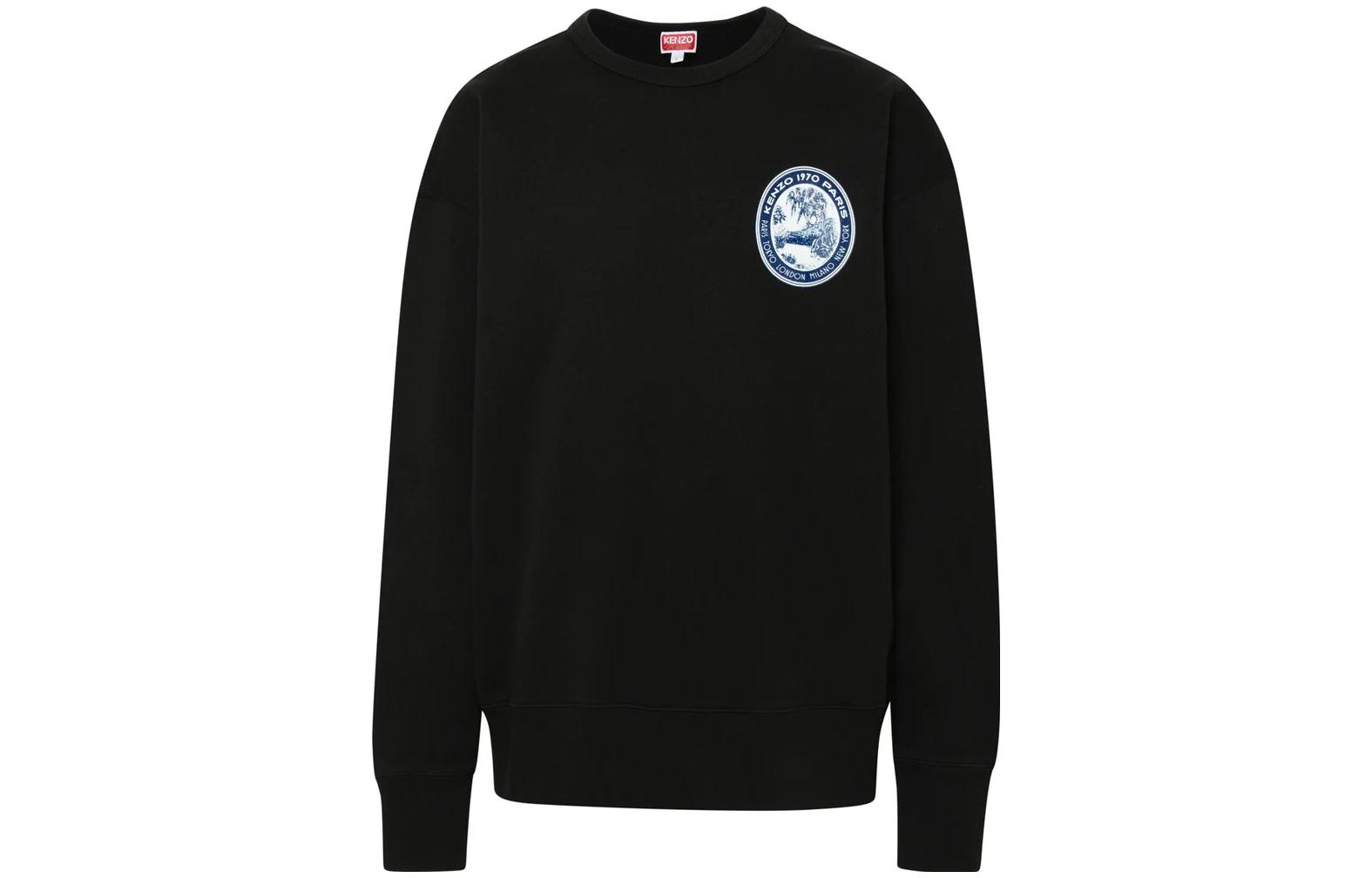 KENZO  Black Solid Crewneck Pullover Long-Sleeve Sweatshirt FD65SW0954MB-99J