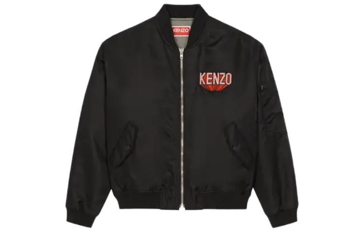 KENZO  Black Solid Letter Slim Fit Baseball Collar Jacket. FD65BL1279OC99