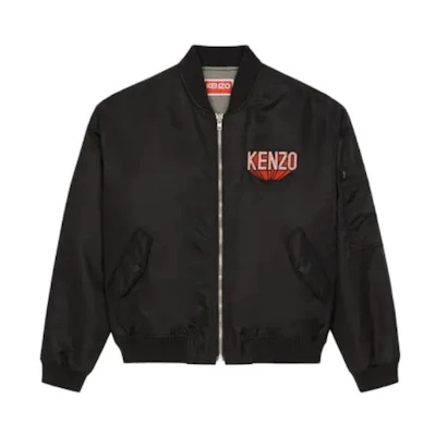 KENZO Black Solid Letter Slim Fit Baseball Collar Jacket. FD65BL1279OC99