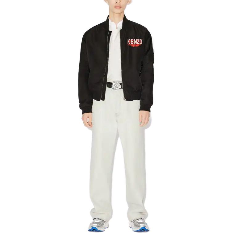 Shop KENZO 黑色字母修身棒球領外套 FD65BL1279OC99