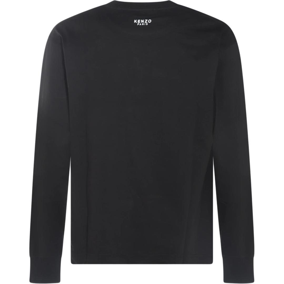 Lookbook KENZO Baju Peluh Hitam Logo Solid Lengan Panjang Crewneck FE55TS1994SG-99