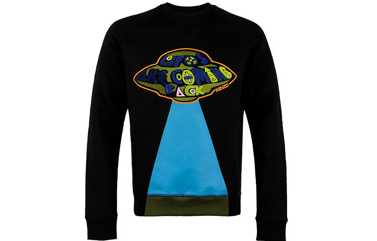 KENZO  Black UFO Embroidered Crewneck Long Sleeve Pullover Sweatshirt F565SW0964MB-99