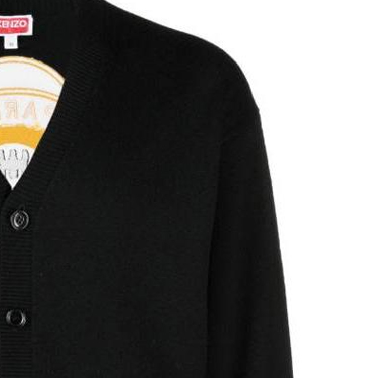 Sizing 겐조 블랙 브이넥 버튼업 니트 가디건 드롭 숄더. FD65CA4163BB-99J