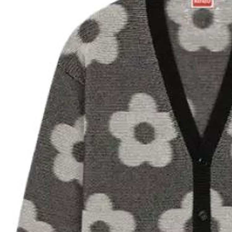 Sizing 겐조 블랙 V넥 풀 프린트 니트 가디건. FD65CA4103CA-99J