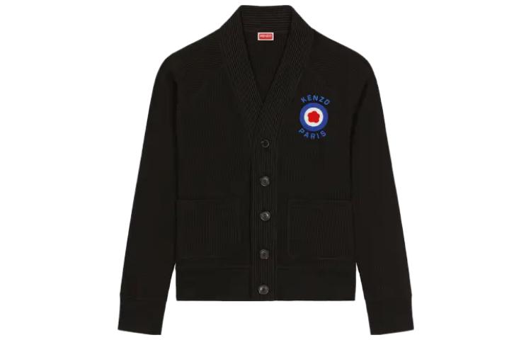 KENZO  Black V-Neck Knit Cardigan with Logo Pattern. FD65SW0664WB-99