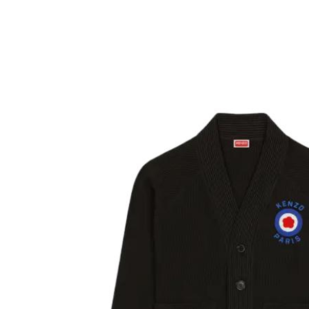 Sizing 겐조 블랙 브이넥 로고 패턴 니트 가디건. FD65SW0664WB-99