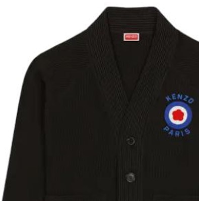 겐조 블랙 브이넥 로고 패턴 니트 가디건. FD65SW0664WB-99 Sizing 겐조 블랙 브이넥 로고 패턴 니트 가디건. FD65SW0664WB-99