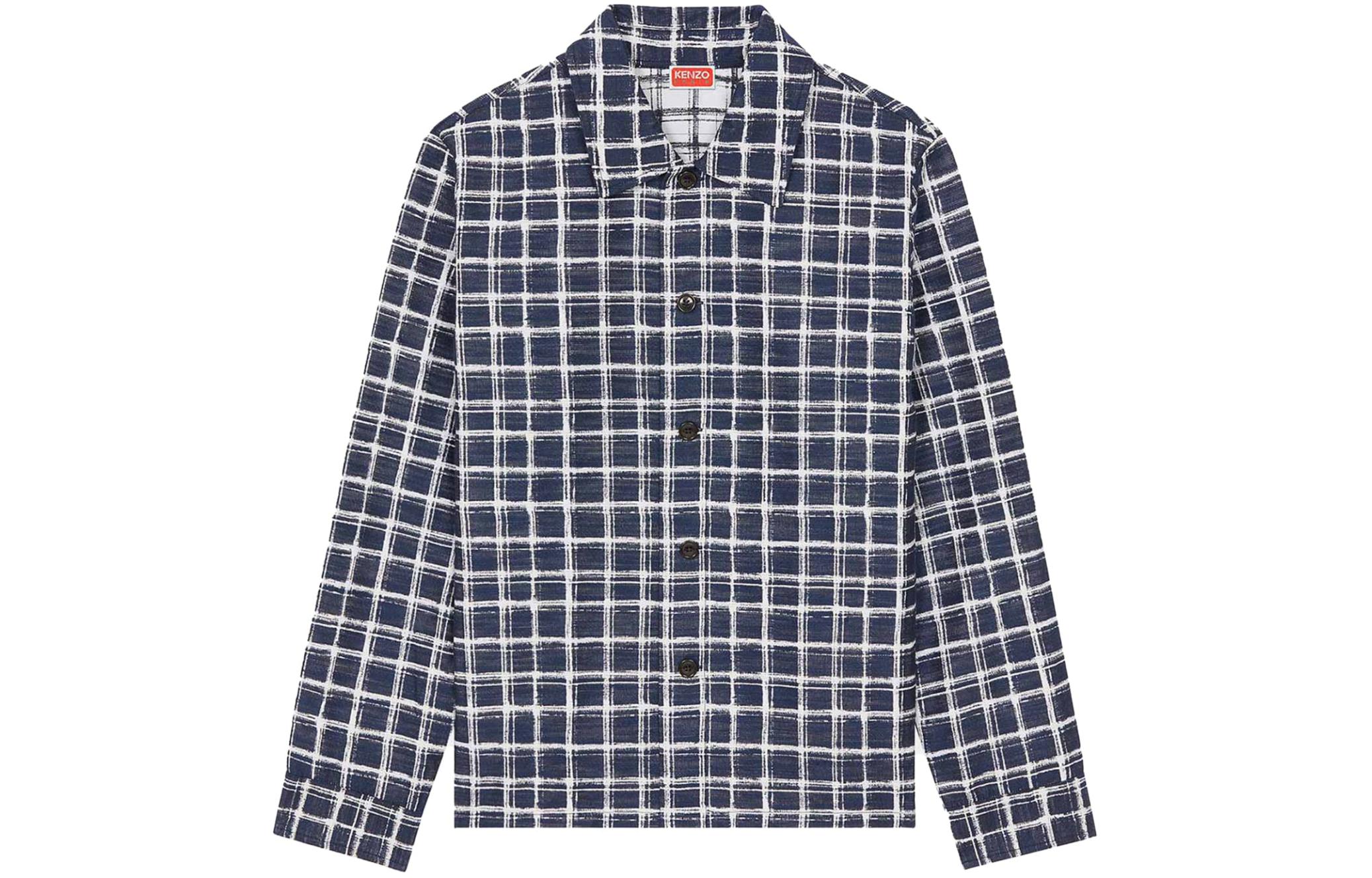 KENZO  Blue Checked Button-Up Long Sleeve Shirt FE55CH5269JK-77