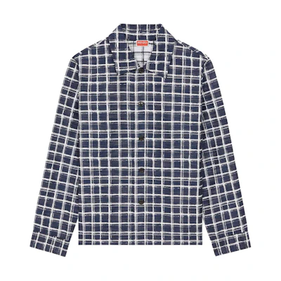 KENZO Blue Checked Button-Up Long Sleeve Shirt FE55CH5269JK-77