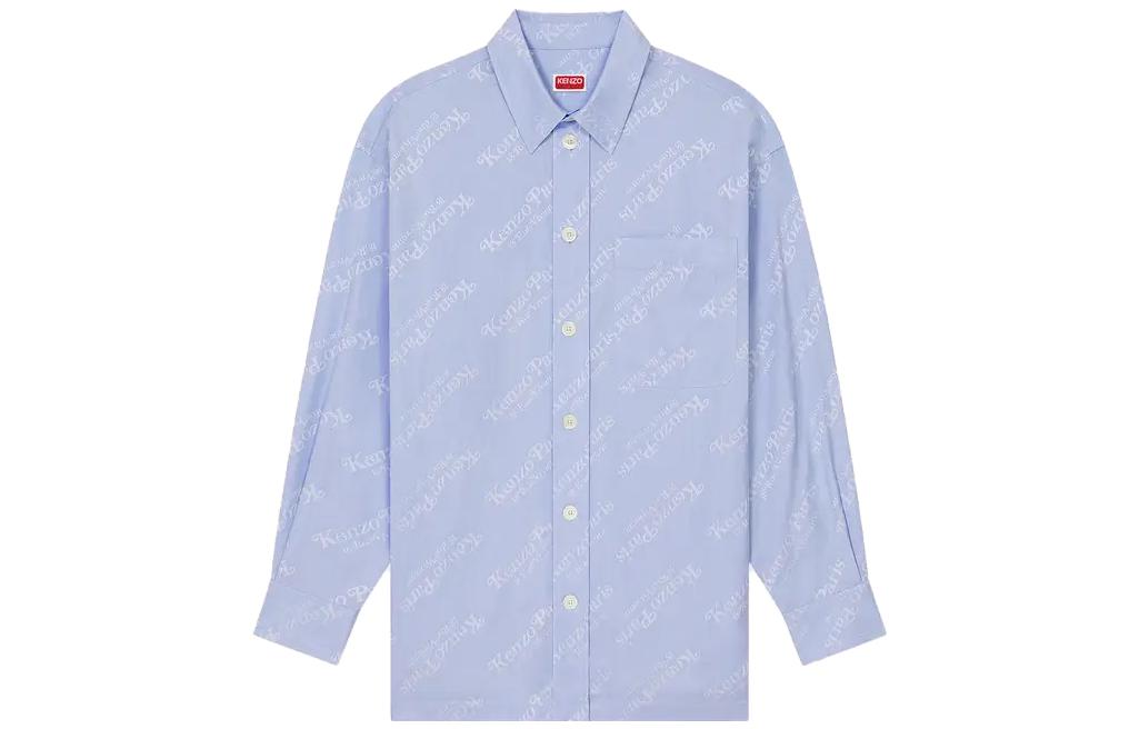 KENZO  Blue Long Sleeve Casual Shirt with Letter Print. FE55CH5079JM-64