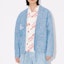 Shop KENZO ブルー ルーズフィット デニムジャケット Vネック ポケット付き 長袖 FE55DM1426H4-DT