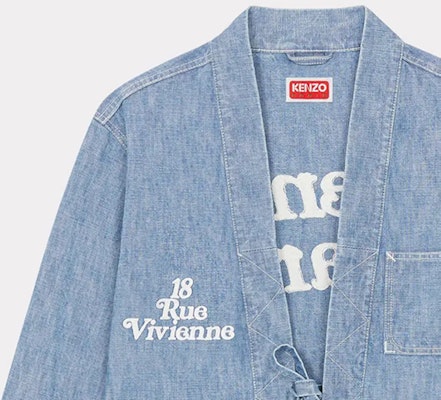 KENZO ブルー ルーズフィット デニムジャケット Vネック ポケット付き 長袖 FE55DM1426H4-DT Sizing KENZO ブルー ルーズフィット デニムジャケット Vネック ポケット付き 長袖 FE55DM1426H4-DT