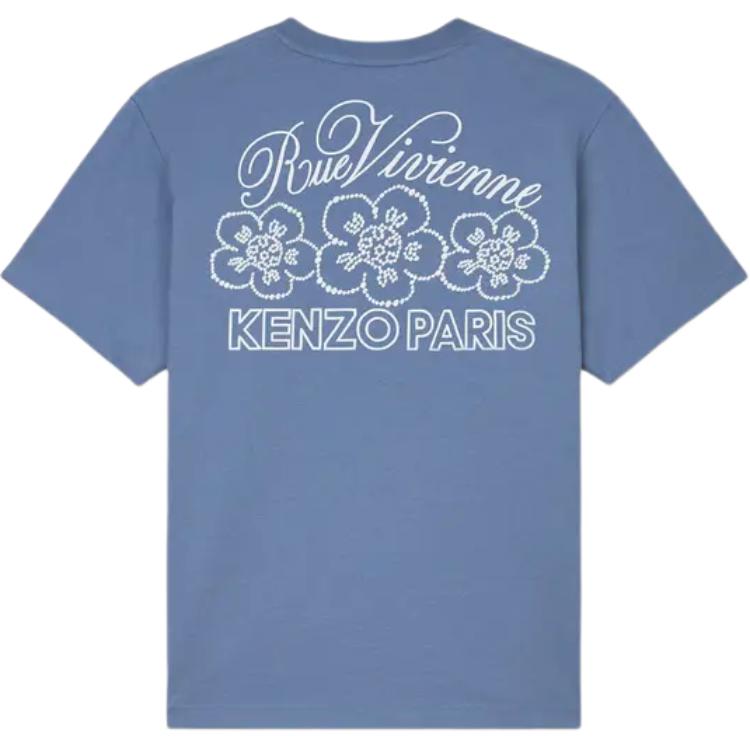 Lookbook KENZO 藍色寬鬆版圓領文字印花T恤 SS24. FE65TS2984SI-67