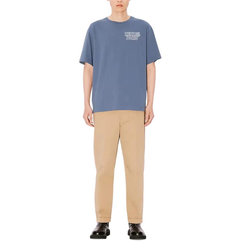 Shop KENZO 藍色寬鬆版圓領文字印花T恤 SS24. FE65TS2984SI-67