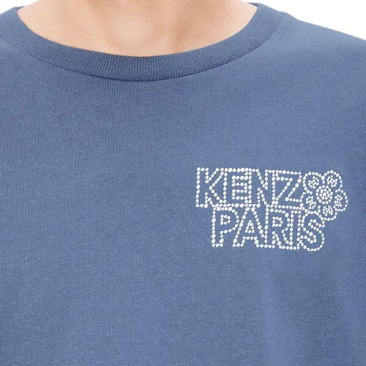 Cheap KENZO 藍色寬鬆版圓領文字印花T恤 SS24. FE65TS2984SI-67