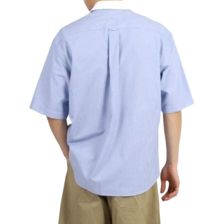 Lookbook 겐조 블루 반소매 슬림핏 셔츠, 턴다운 칼라 디자인. FE55CH1209LF-64