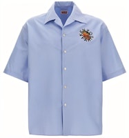 KENZO Blue Short Sleeve Loose Fit Shirt with Logo Print. FE55CH1119LO-64 KENZO Blue Short Sleeve Loose Fit Shirt with Logo Print. FE55CH1119LO-64