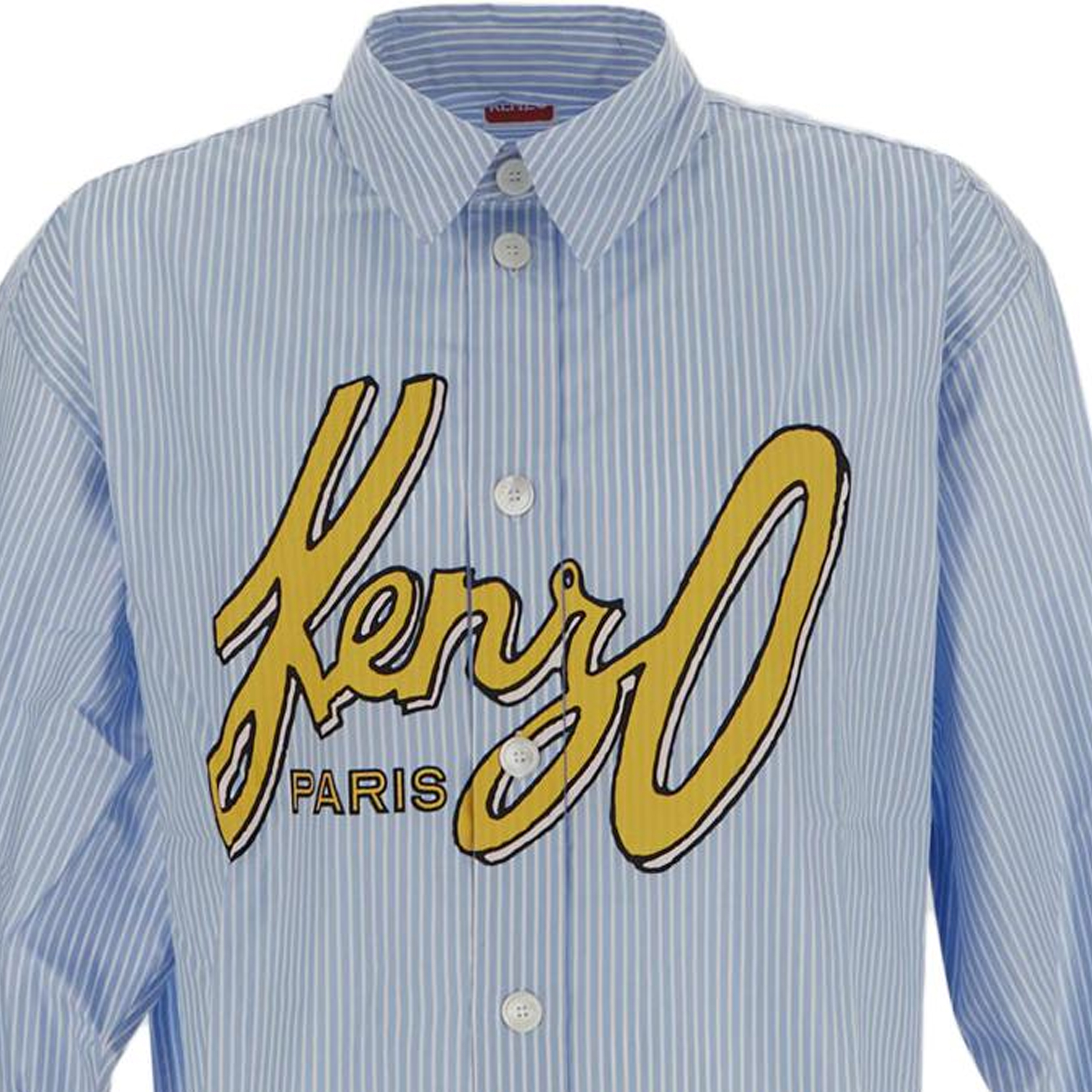 Shop KENZO 蓝色条纹徽标翻领长袖衬衫 FD65CH5109LM-64