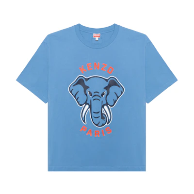 KENZO Blue T-Shirt with Elephant Graphic Print. FD65TS0064SG-69