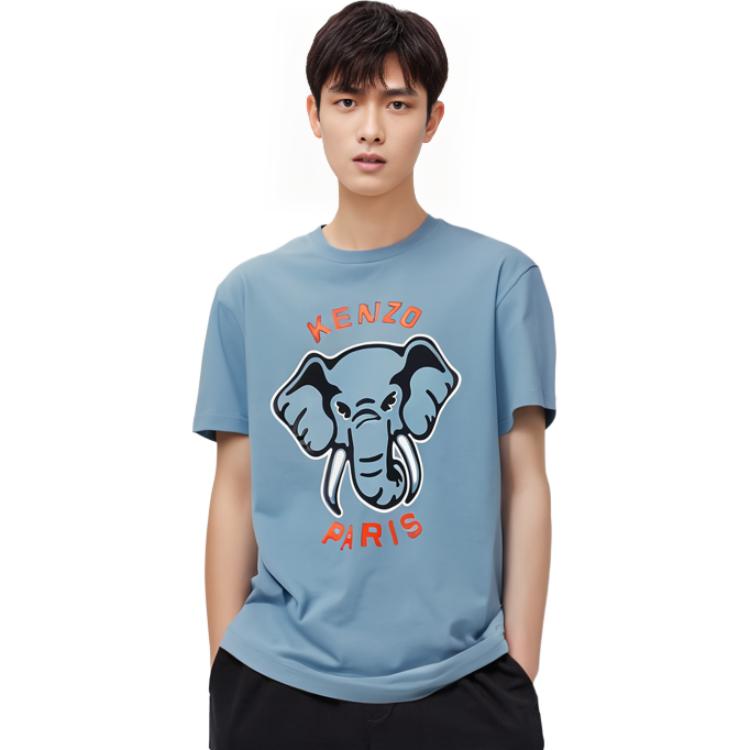 Shop KENZO Camiseta Azul con Estampado de Elefante. FD65TS0064SG-69