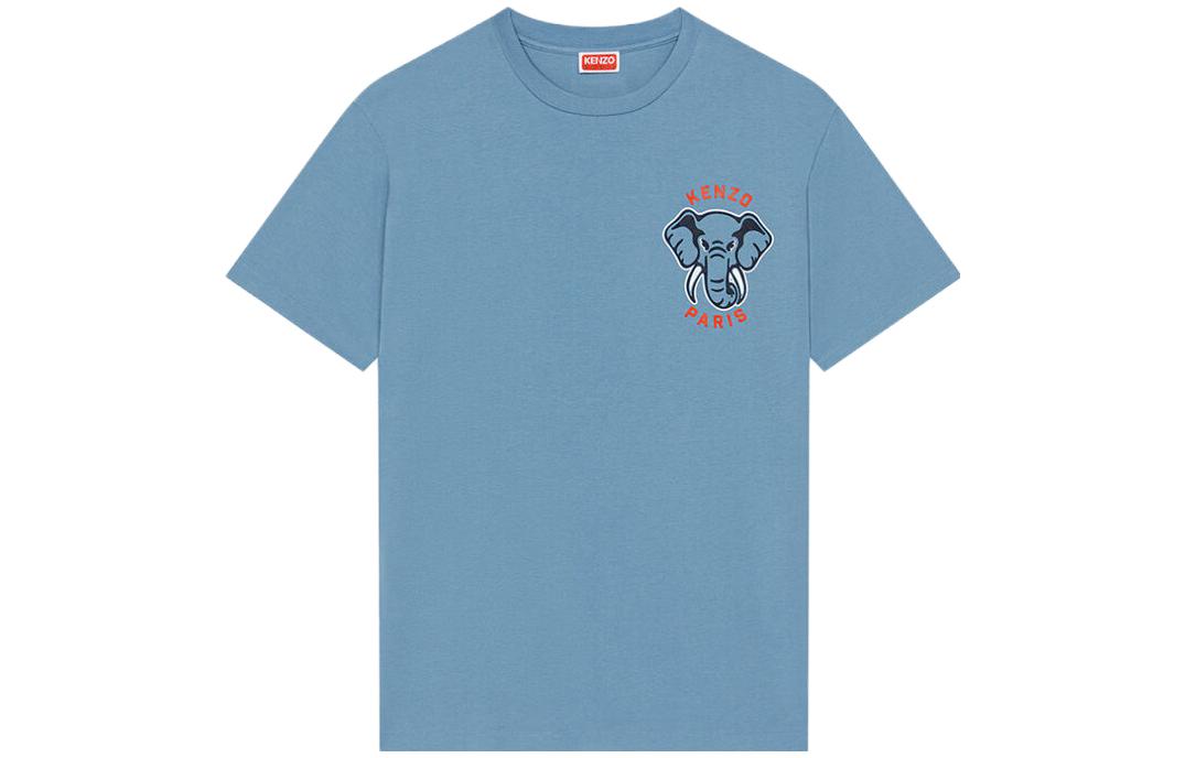 KENZO  Blue T-Shirt with Solid Color and Elephant Graphic Design. FD65TS0024SO-69