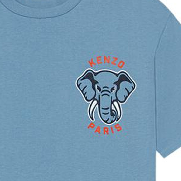 Sizing KENZO Camiseta Azul con Color Sólido y Diseño Gráfico de Elefante. FD65TS0024SO-69