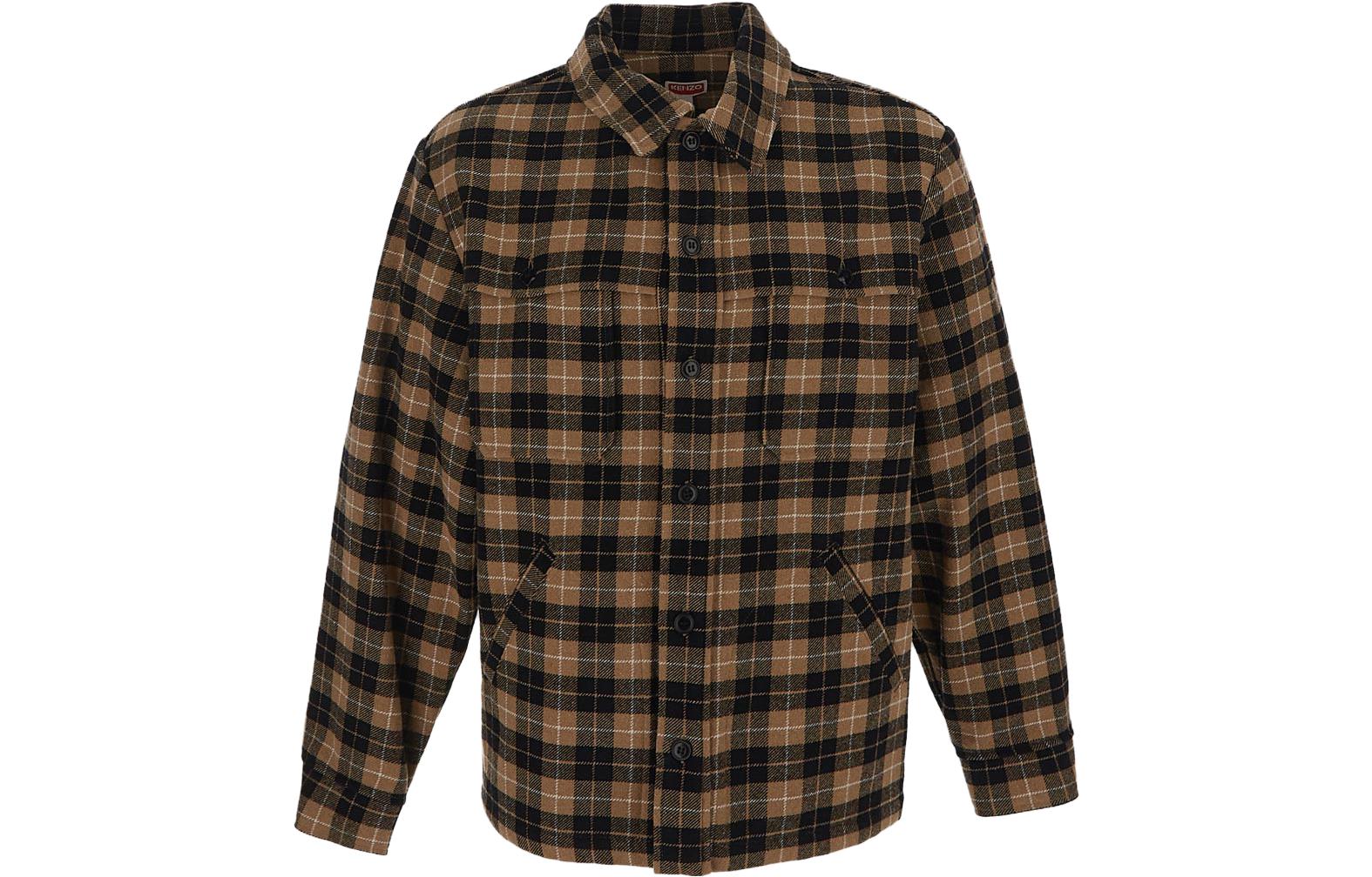 KENZO  Brown Black Slim-Fit Plaid Long-Sleeve Shirt. FD65CH5199OE-12
