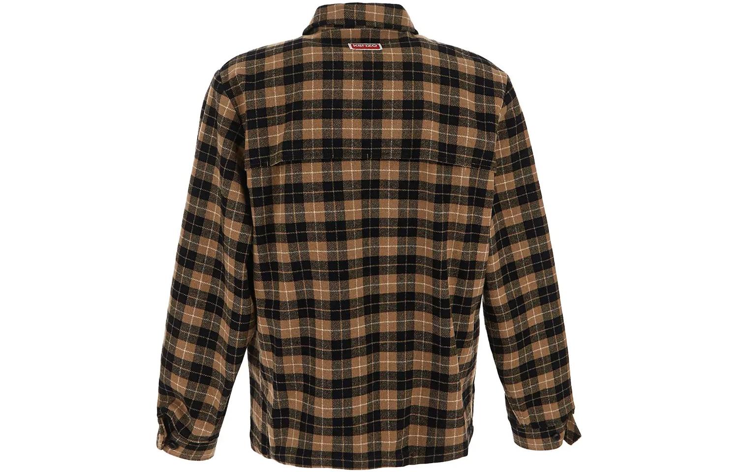 Lookbook KENZO Kemeja Slim-Fit Kotak Lengan Panjang Coklat Hitam. FD65CH5199OE-12