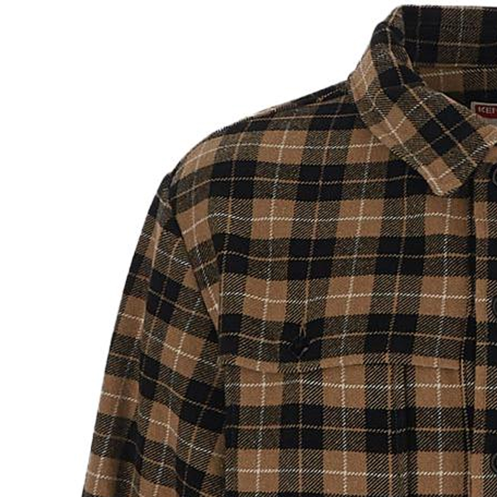 Shop KENZO Kemeja Slim-Fit Kotak Lengan Panjang Coklat Hitam. FD65CH5199OE-12