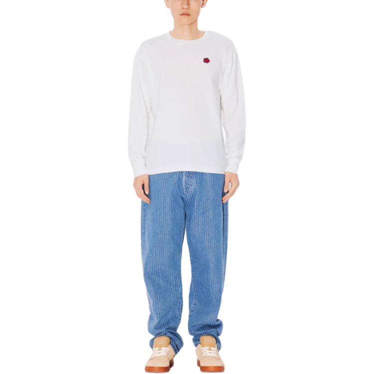 Shop KENZO  Floral Applique Crewneck Long Sleeve T-Shirt Off-White. FE65TS4764SG-02