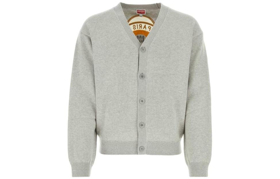 KENZO  Floral Letter Single-Breasted Knit Cardigan Gray FD65CA4163BB-93