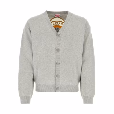 KENZO Floral Letter Single-Breasted Knit Cardigan Gray FD65CA4163BB-93