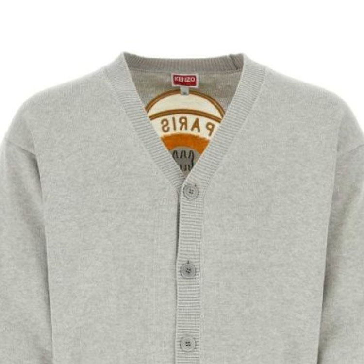 Shop 겐조 플로럴 레터 싱글 브레스트 니트 카디건 그레이 FD65CA4163BB-93