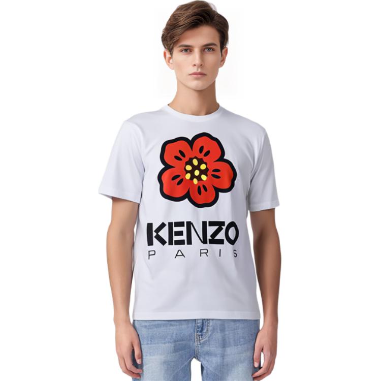 Details for ケンゾー フローラルロゴプリント クルーネックTシャツ - ホワイト. FD55TS4454SO-01