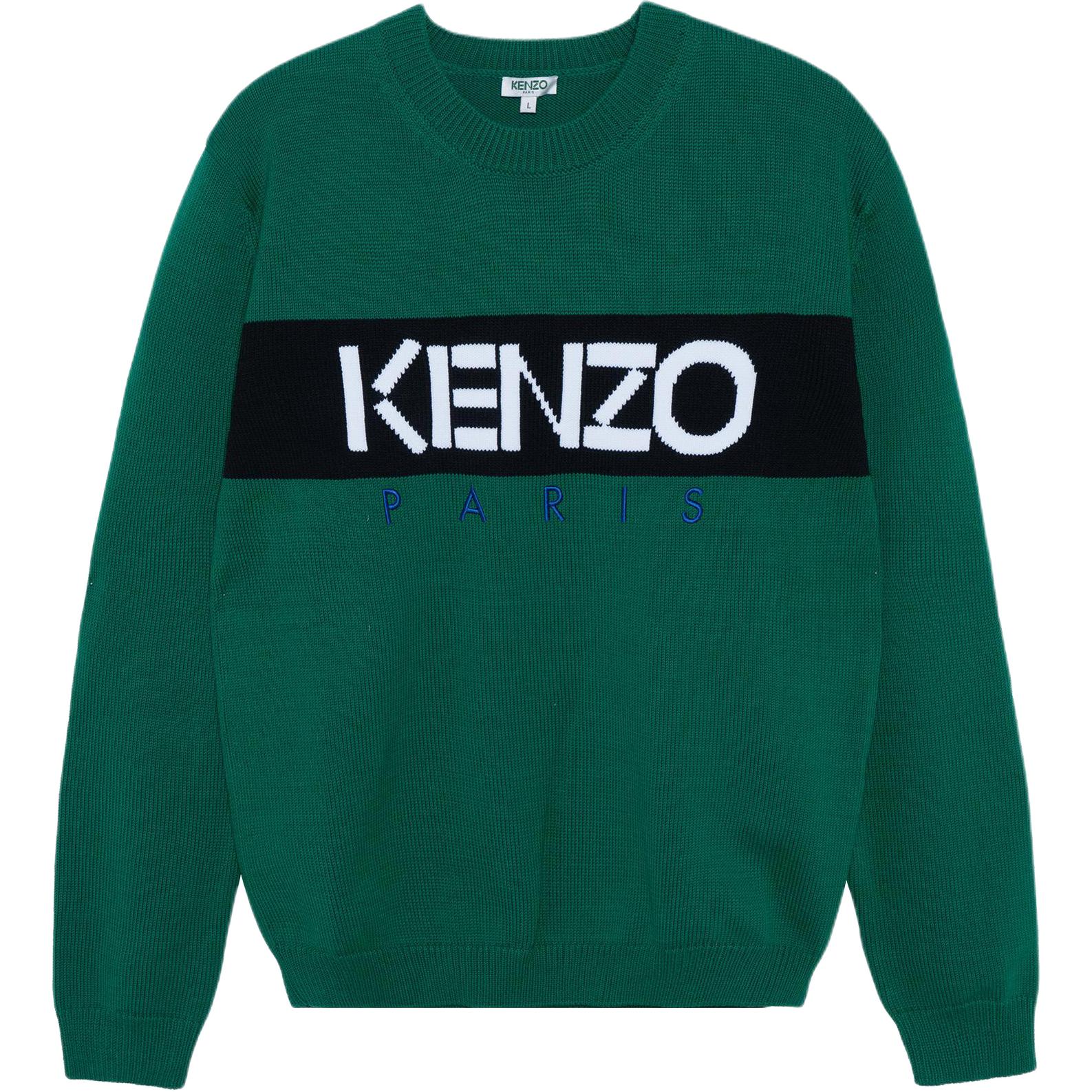 Buy KENZO  Green Crewneck Knit Sweater with Logo Design. F255PU2173LC-57